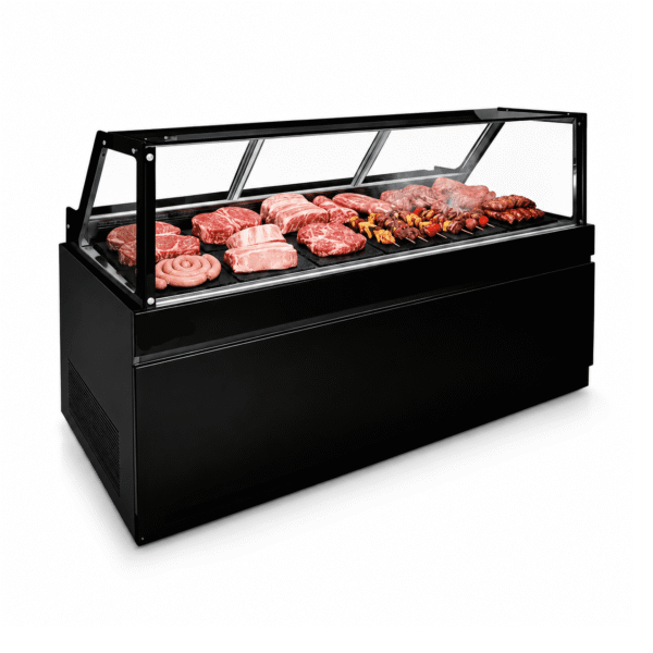 CS Euro Comptoir vitrine traiteur à service vitre droite 2500mm noir KMD-2500F