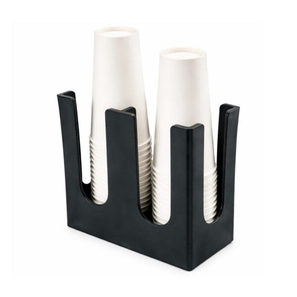 CS Euro Flat Coffee Cup Holder Dispenser 2 Slot Black Countertop