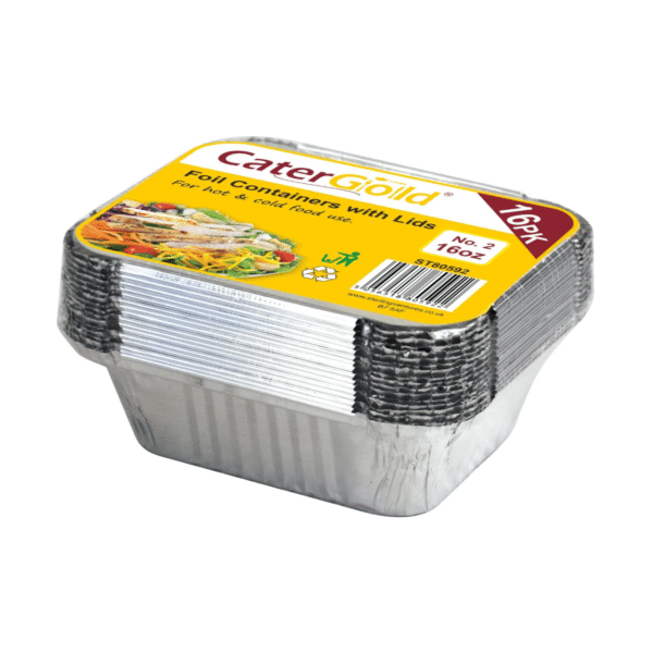 Aluminium Foil Containers 16oz Food Containers with Lids No 2 (16 Pack)