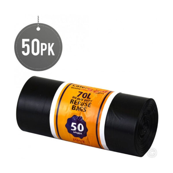 Heavy Duty Refuse Sacks Bin Bags/Liners 70L 50pack (66x83cm)