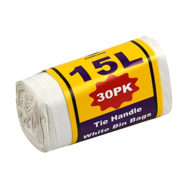 HD White Bin Bags 15L With Tie Handles 30 Pack (42x43cm)