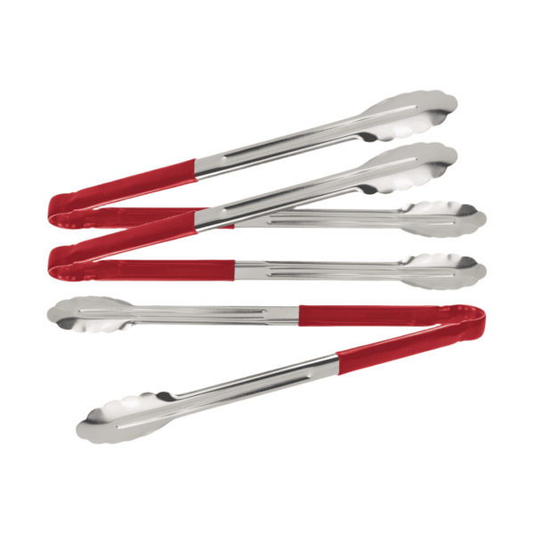 CS Euro Colour Coded Red Utility Serving Tongs clip 300mm 12" (Set of 3)