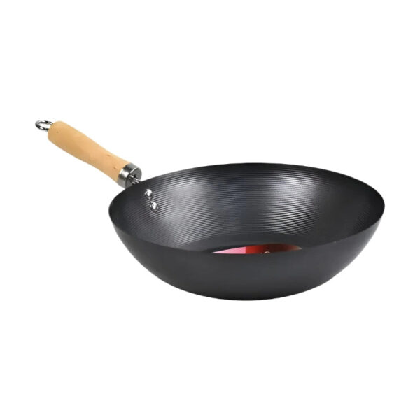 Non Stick Carbon Steel Wok With Long Wooden Handle 30cm
