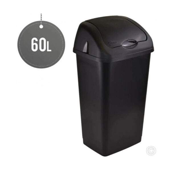 60L Plastic Swing bin Waste Bin Kitchen Swing Top Black