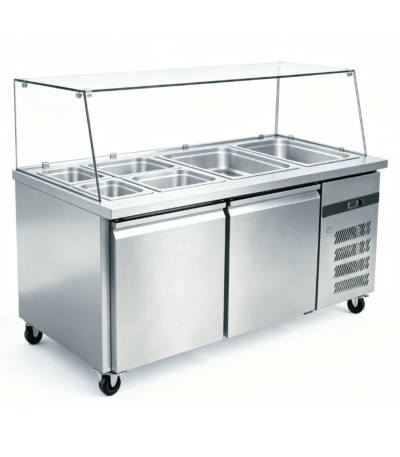 CS Euro Commercial Saladette Prep Counter Glass Top 2 Doors 1410mm GN2100TNSA-2