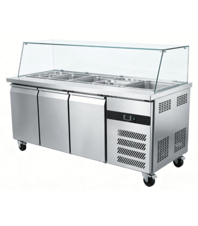 CS Euro Commercial Saladette Prep Counter Glass Top 3 Doors 1795mm GN3100TNSA-2