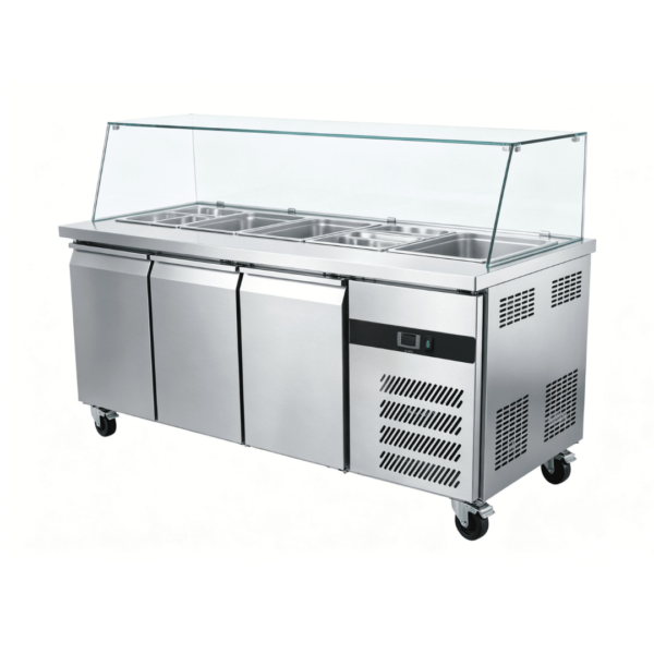 CS Euro Commercial Saladette Prep Counter Glass Top 3 Doors 1795mm GN3100TNSA-2