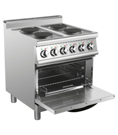 CS Euro Commercial Electric Cooker 4 Burners with Electric Oven 8kW+4.8kW 700mm Depth HRQ712A