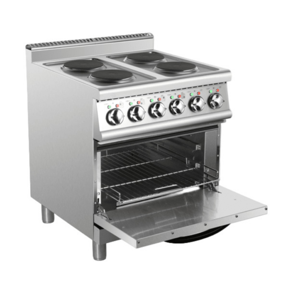 CS Euro Commercial Electric Cooker 4 Burners with Electric Oven 8kW+4.8kW 700mm Depth HRQ712A