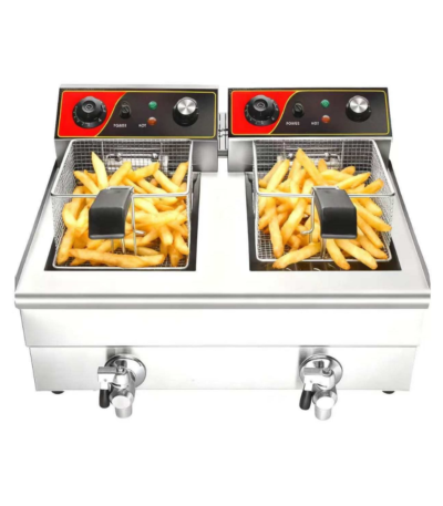 CS Euro Double Electric Fryer 2 x 13L 6.4kW with Drain Tap ZF132V