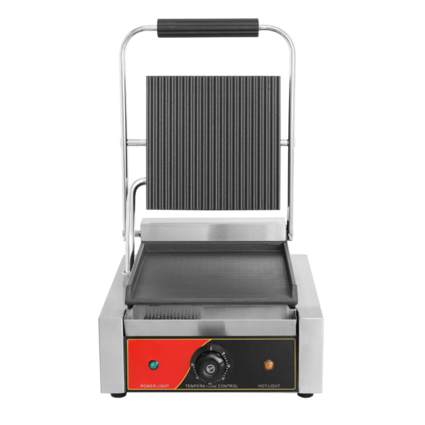 CS Euro Single Panini Grill Ribbed Top Flat Bottom 1.8kW KEG-811C