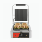 CS Euro Single Panini Grill Ribbed Top Flat Bottom 1.8kW KEG-811C