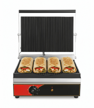 CS Euro Premium Large Panini Grill Ribbed Enamelled Plates 2.2kW KEG-812NA