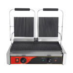 CS Euro Twin Panini Grill Ribbed Plates 3.6kW 2 Zone Contact Grill KEG-813A