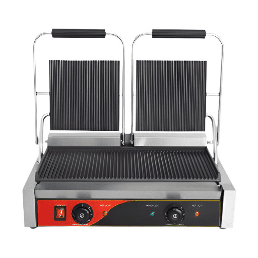 CS Euro Twin Panini Grill Ribbed Plates 3.6kW 2 Zone Contact Grill KEG-813A CS Euro Twin Panini Grill Ribbed Plates 3.6kW 2 Zone Contact Grill KEG-813A