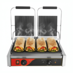 CS Euro Twin Panini Grill Ribbed Plates 3.6kW 2 Zone Contact Grill KEG-813A