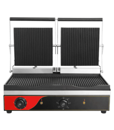 CS Euro Premium Twin Panini Grill Ribbed Enamelled Plates 3.6kW KEG-813NA