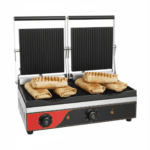 CS Euro Premium Twin Panini Grill Ribbed Enamelled Plates 3.6kW KEG-813NA