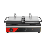 CS Euro Premium Twin Panini Grill Ribbed Enamelled Plates 3.6kW KEG-813NA