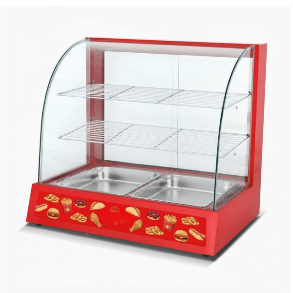 CS Euro Curved Glass Hot Food Display Warmer 2 Tier KR-2P
