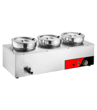 CS Euro Round Pot Bain Marie 3 x 7L Countertop with Drain Tap M837