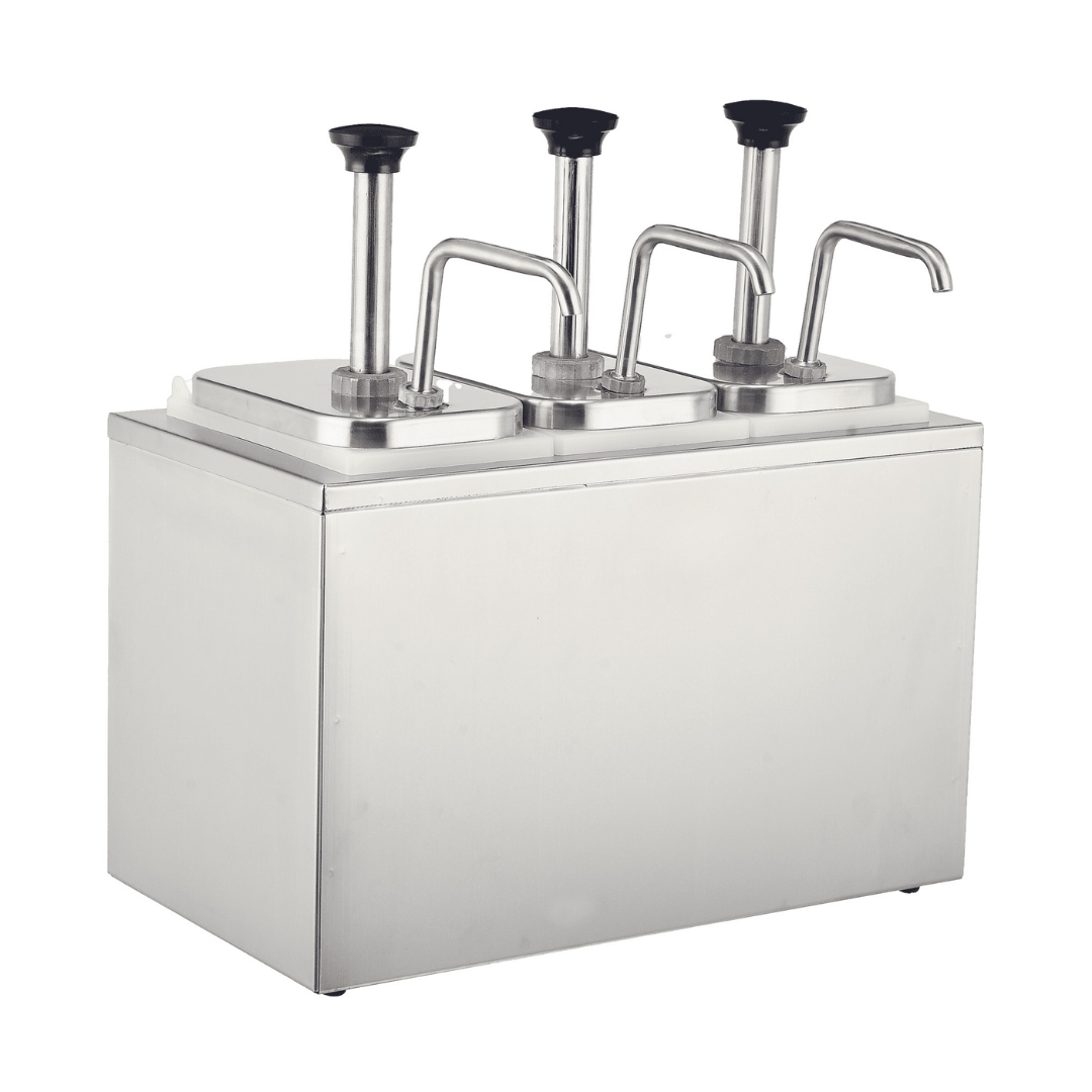 CS Euro Commercial Condiment Sauce Dispenser Stainless Steel 3x3 Litre CS Euro Commercial Condiment Sauce Dispenser Stainless Steel 3x3 Litre