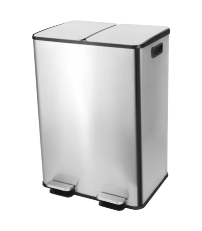 CS Euro Dual Recycling Bin 60L 2 x 30L Black Stainless Steel Pedal