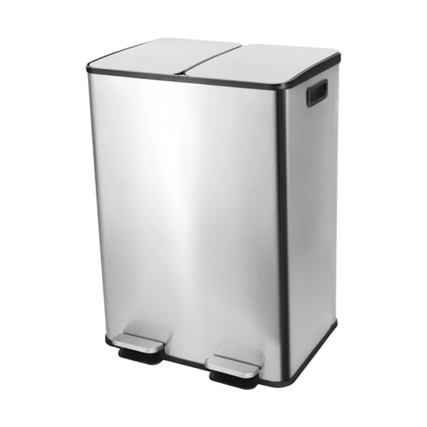 CS Euro Dual Recycling Bin 60L 2 x 30L Black Stainless Steel Pedal