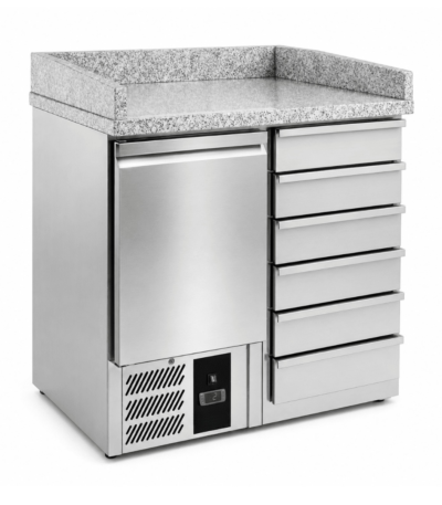 CS Euro Pizza Prep Counter Fridge 1 Door 6 Drawers Granite Top S450PZ-CAS