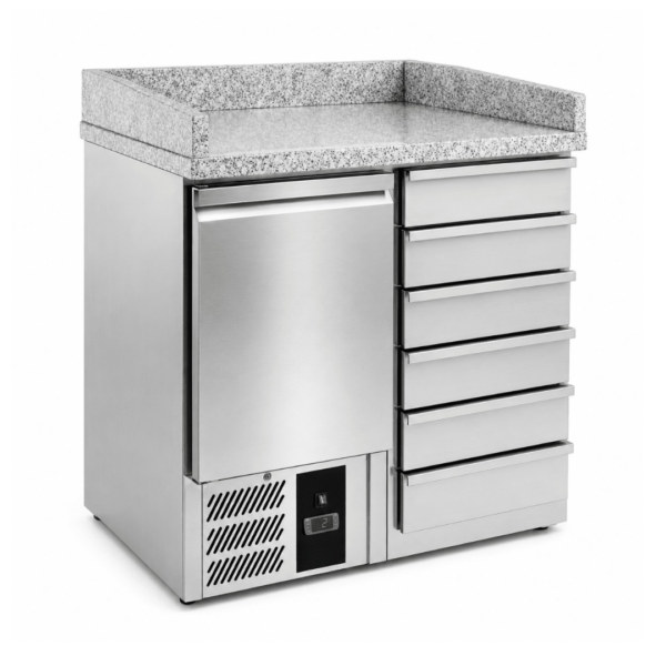 CS Euro Pizza Prep Counter Fridge 1 Door 6 Drawers Granite Top S450PZ-CAS