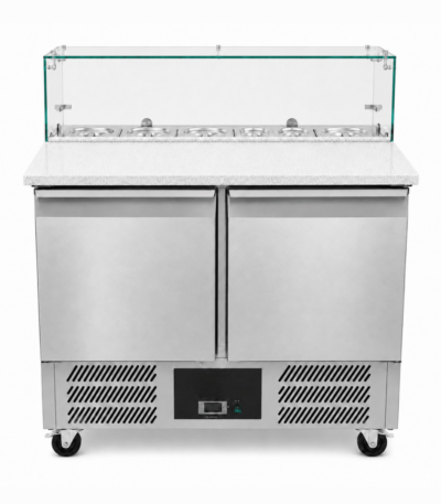 CS Euro 2 Door Saladette Counter Fridge with Chopping Board & Glass Top S900GT