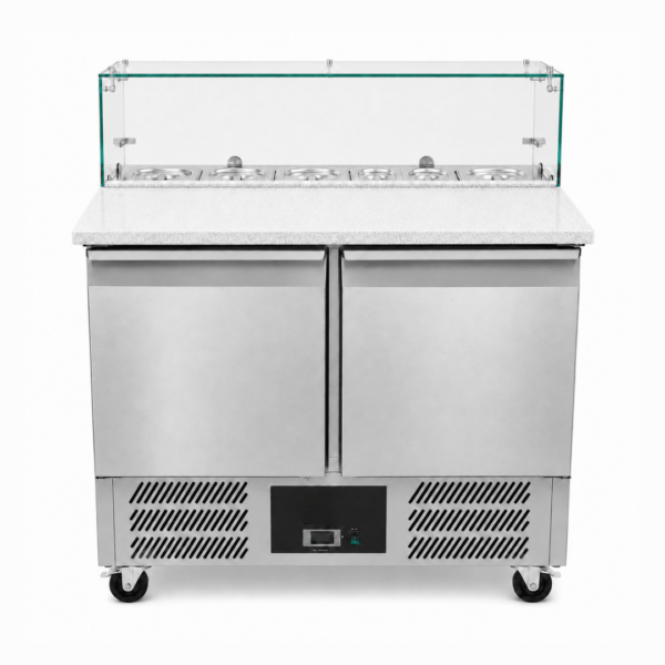 CS Euro 2 Door Saladette Counter Fridge with Chopping Board & Glass Top S900GT