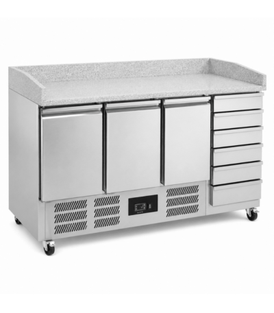 CS Euro Pizza Prep Counter Fridge 1795mm 3 Door 6 Drawers Granite Top S903PZ-CAS