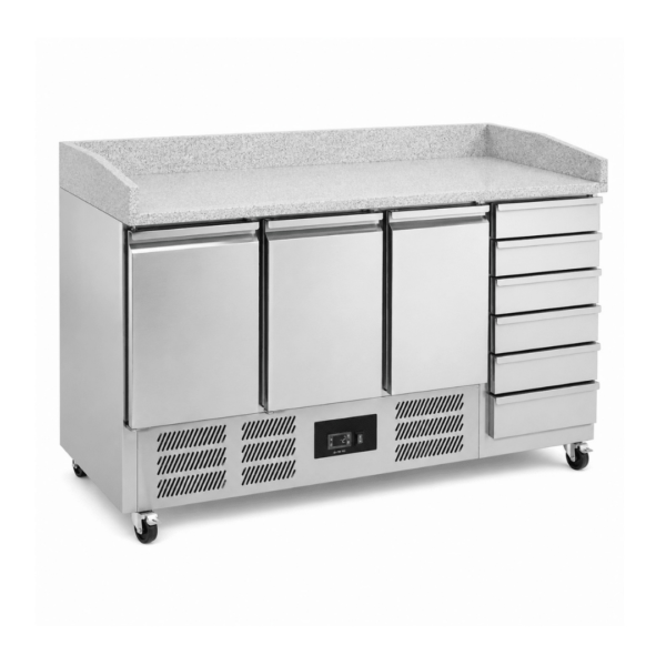 CS Euro Pizza Prep Counter Fridge 1795mm 3 Door 6 Drawers Granite Top S903PZ-CAS
