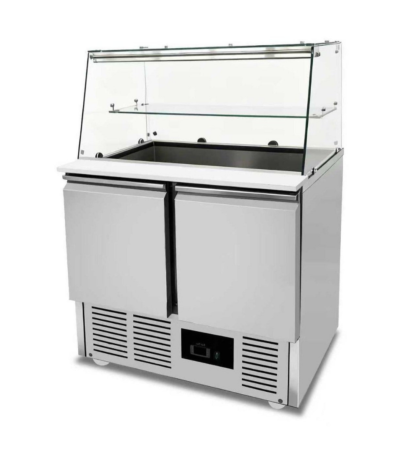 CS Euro 2 Door Saladette Counter Fridge with Chopping Board & Glass Top THS900FVG