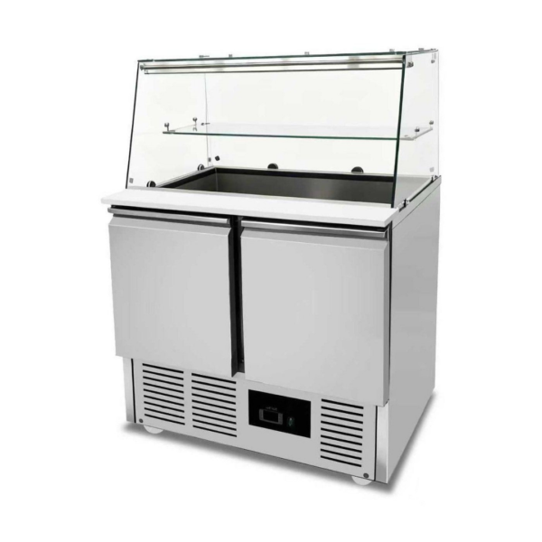 CS Euro 2 Door Saladette Counter Fridge with Chopping Board & Glass Top THS900FVG