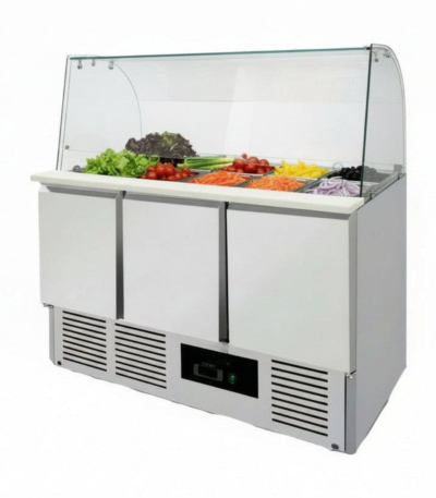 CS Euro Saladette Prep Counter with Glass top 1365x700x1350mm 3 doors THS903CG