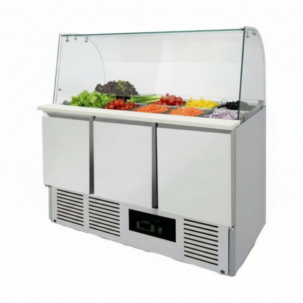CS Euro Saladette Prep Counter with Glass top 1365x700x1350mm 3 doors THS903CG