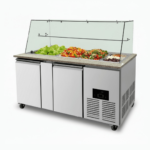 CS Euro Commercial Saladette Fridge Glass Top 2 Doors with Marble THSAI158