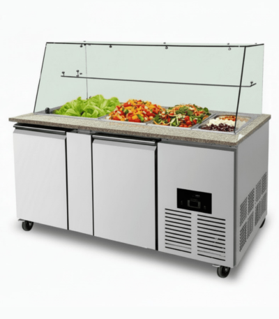 CS Euro Commercial Saladette Fridge Glass Top 2 Doors with Marble THSAI158