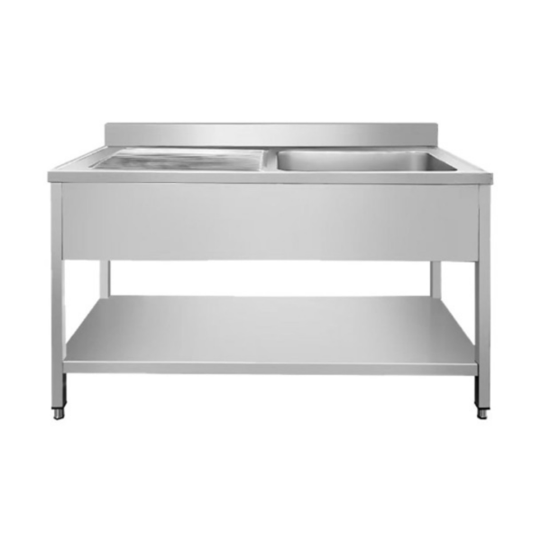 CS Euro Commercial Sink Stainless Steel 1 bowl Right Bottom Shelf Splashback 1200x600x950mm THSTR126BR1