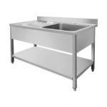 CS Euro Commercial Sink Stainless Steel 1 bowl Right Bottom Shelf Splashback 1400x700x950mm THSTR147BR1