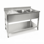 CS Euro Commercial Stainless Steel Double Bowl Sink with Right Bottom Shelf 1400mm THSTR147BR2