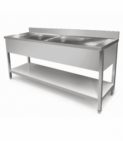 CS Euro 2000mm Double Bowl Sink 700mm Deep with Bottom Shelf THSTR207BM2
