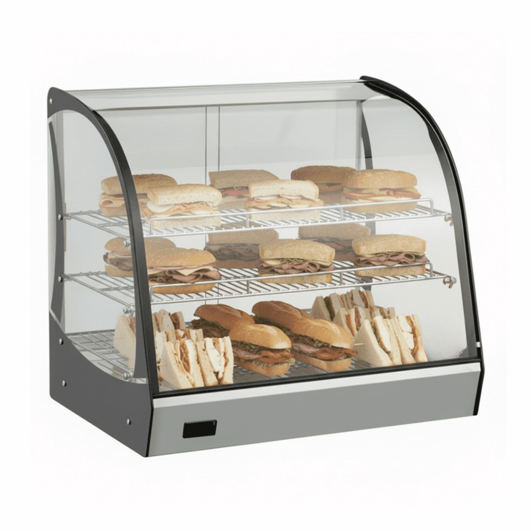 CS Euro Curved Heated Display Warmer 125L 3 Shelf Countertop XCR125L CS Euro Curved Heated Display Warmer 125L 3 Shelf Countertop XCR125L