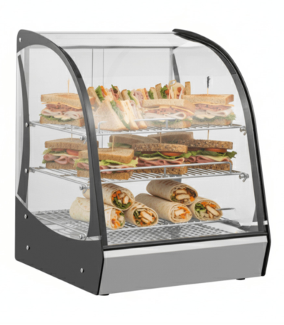 CS Euro Curved Front Heated Display Warmer 95L 3 Shelf Countertop XCR95L